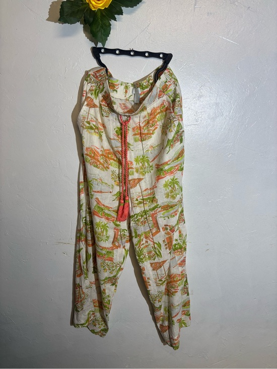 Cynthia Rowley Pants - Cynthia Rowley Cream Tropical-Print Wide Leg Pants with Coral Tassel